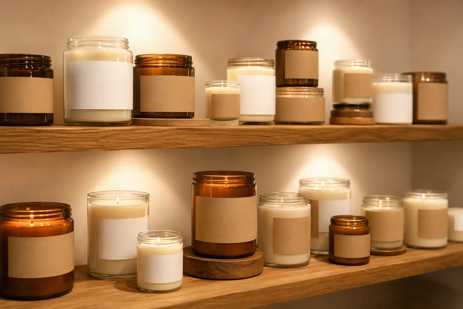 Finished private-label candles packed for export